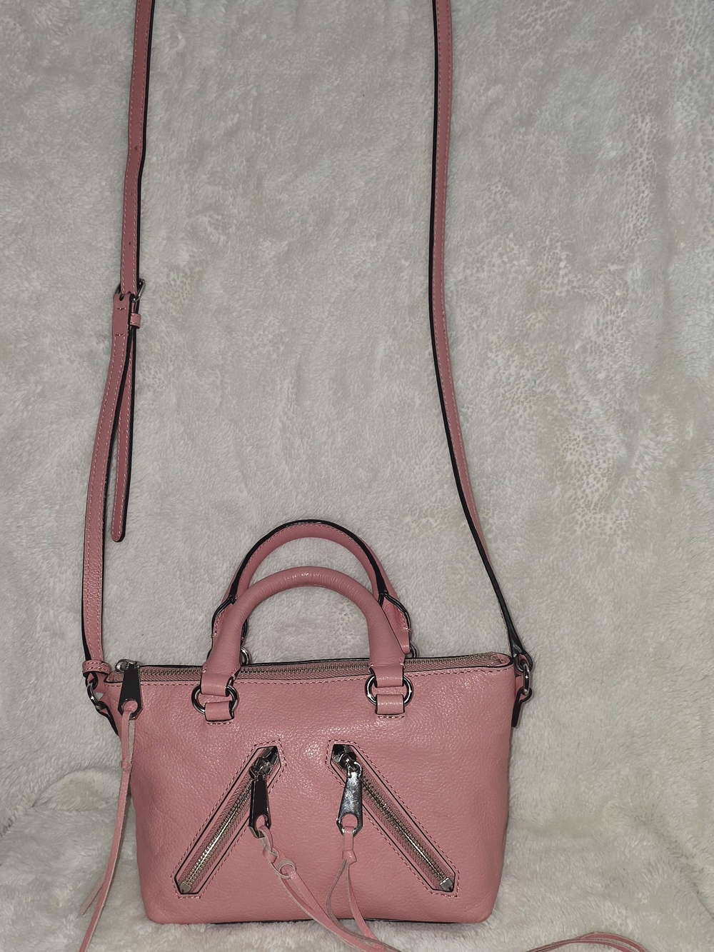 Rebecca Minkoff Pink & Silver Micro Moto Satchel Crossbody Purse Bag